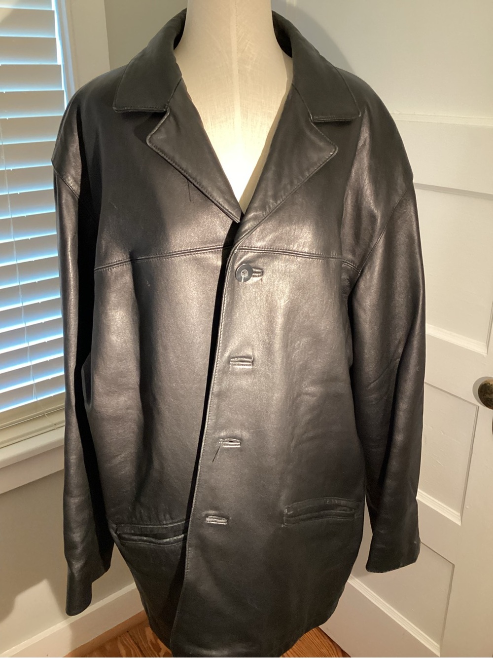 VINTAGE Brandini Men's Black Italian Leather Button-Front Coat